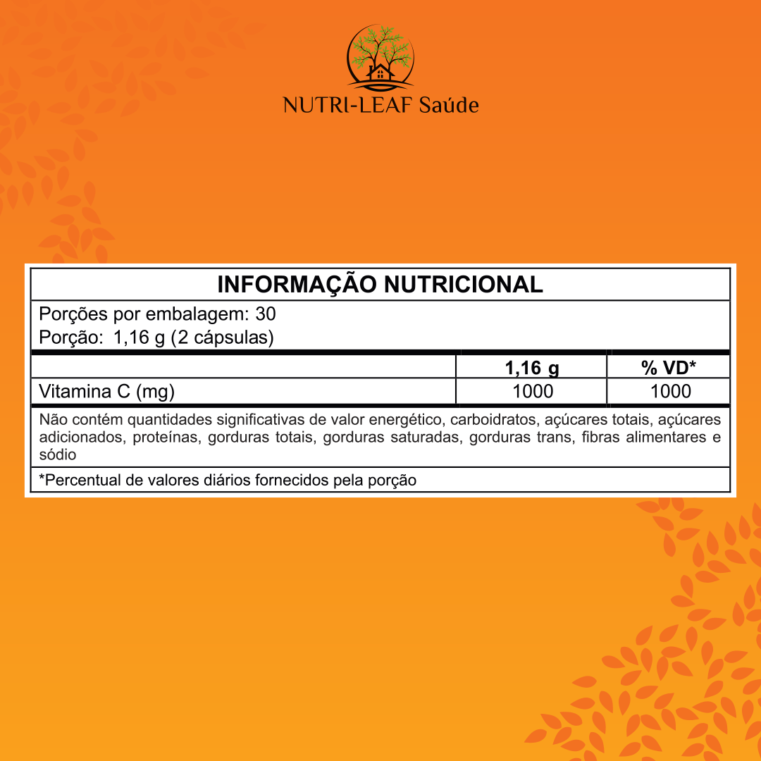 Benefícios Vitamina C 1000mg imunidade energia e proteção celular antioxidante NUTRI-LEAF