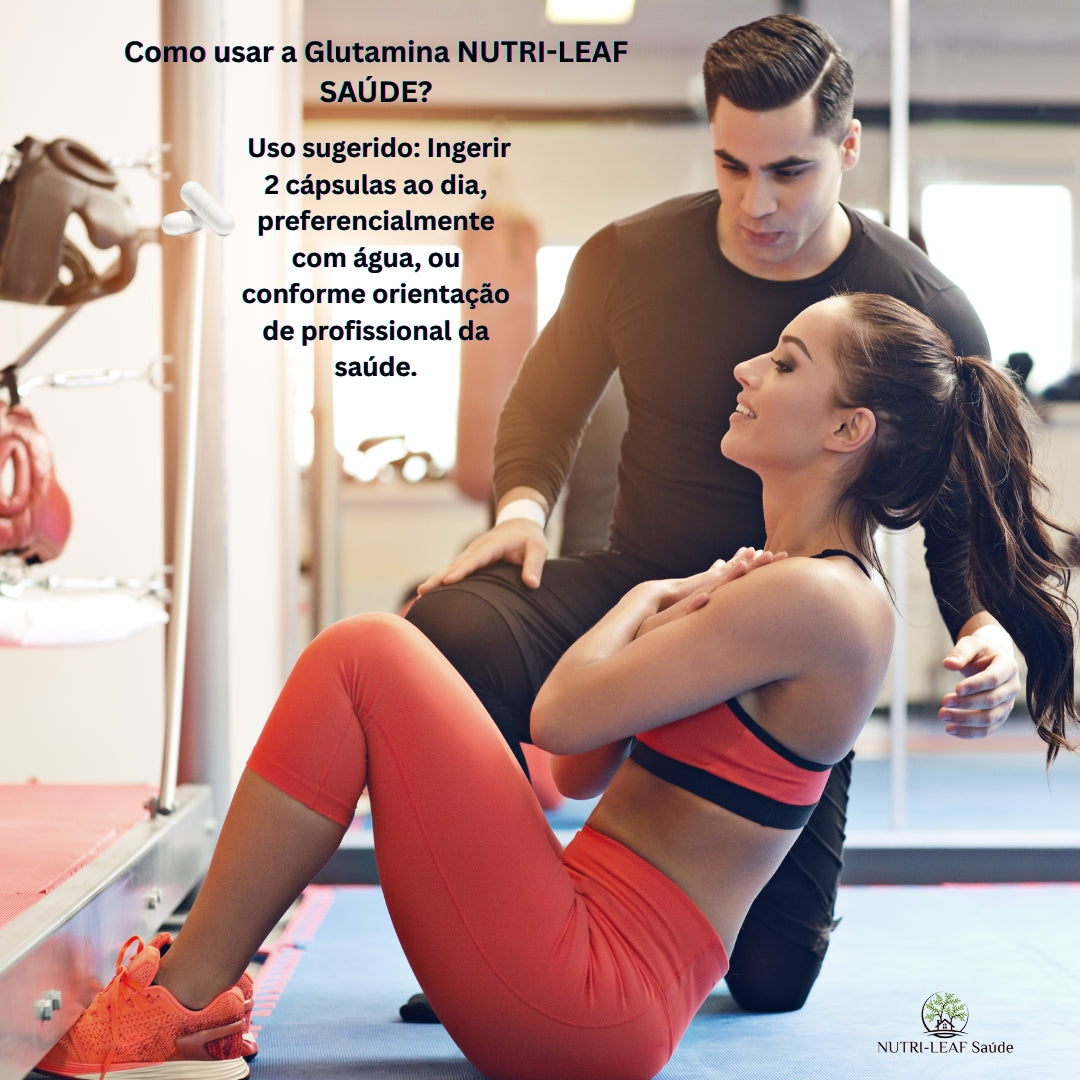Glutamina 1000mg suplemento premium imunidade intestino e recuperação física NUTRI-LEAF Brasil