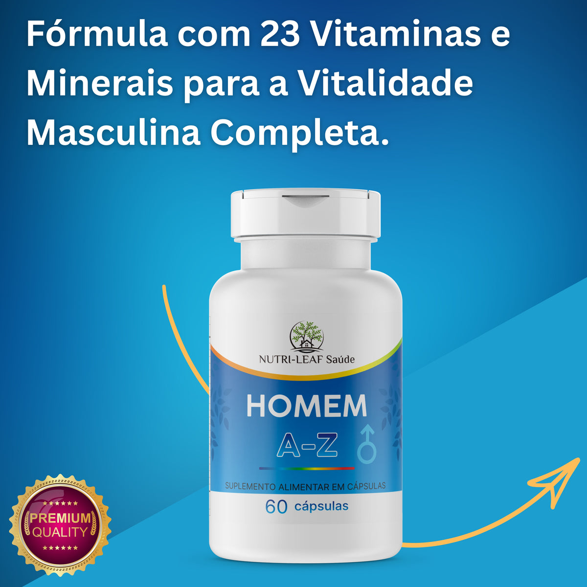 Benefícios multivitamínico masculino energia foco imunidade e vitalidade NUTRI-LEAF