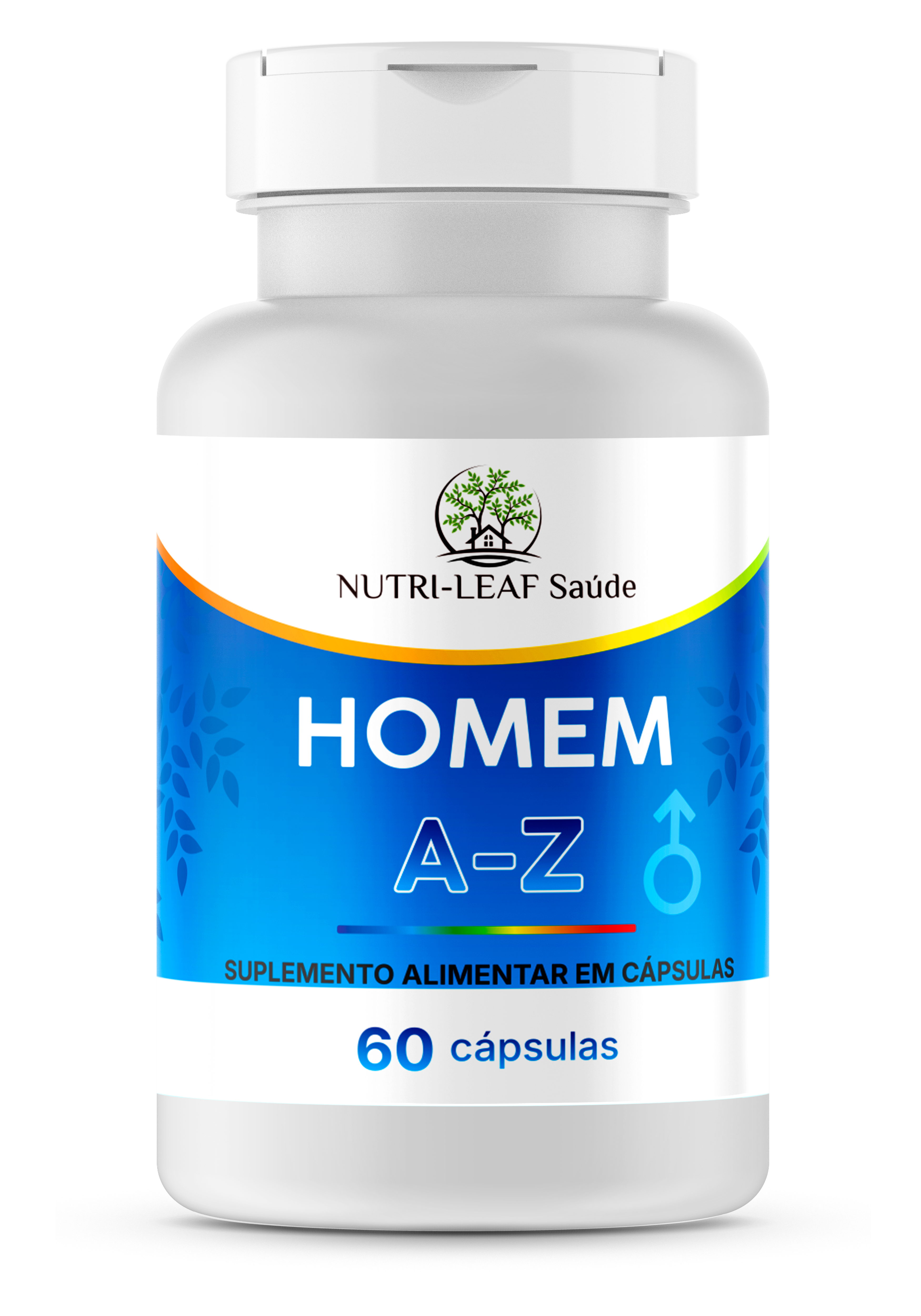 Supplement bottle labeled 'HOMEM A-Z' by Nutri-Leaf Saçde on a white background