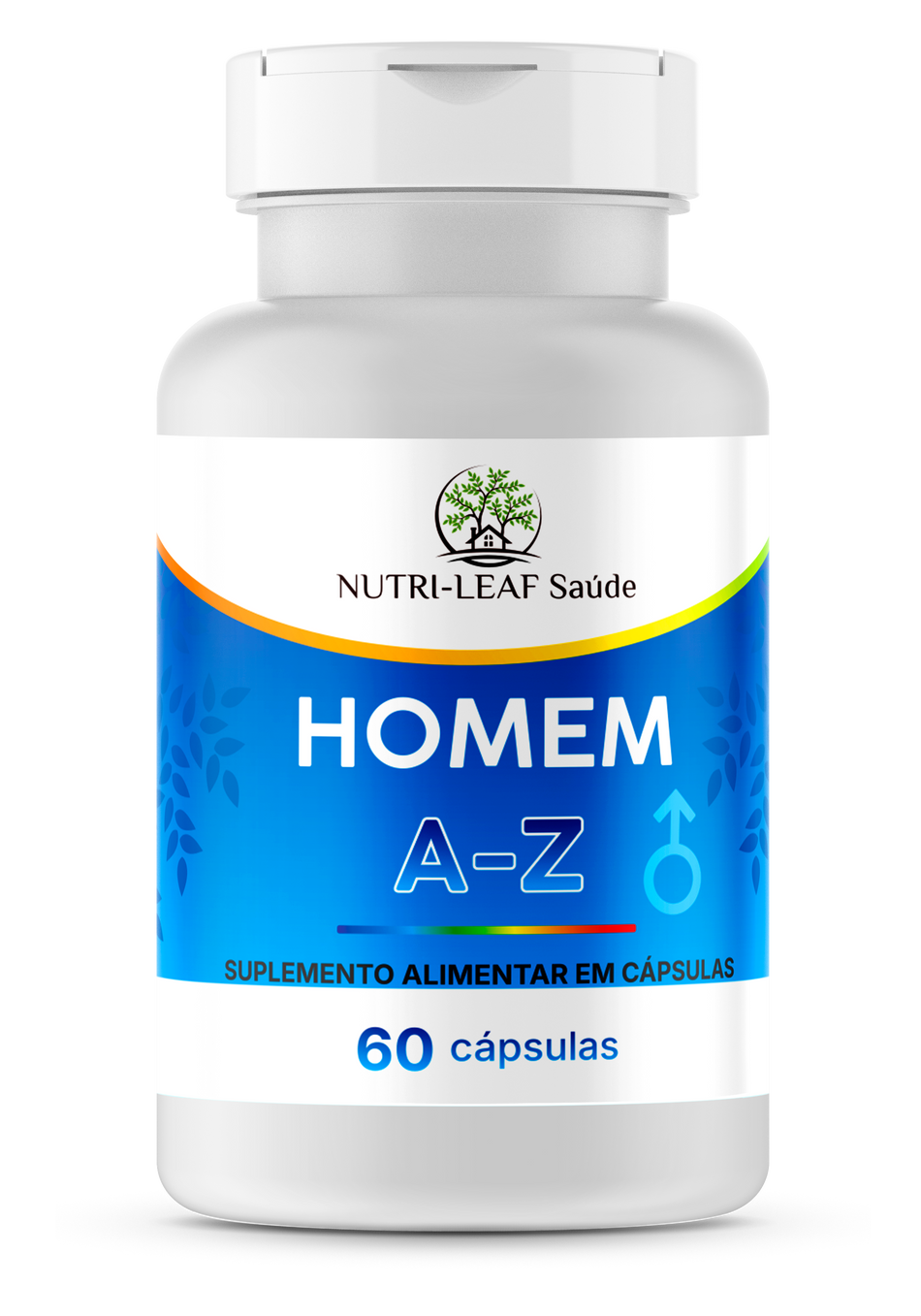 Supplement bottle labeled 'HOMEM A-Z' by Nutri-Leaf Saçde on a white background