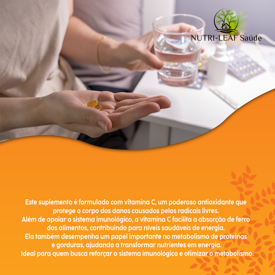 Pele saudável e radiante resultado suplemento Vitamina C 1000mg colágeno NUTRI-LEAF