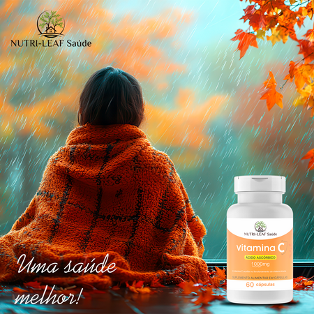 Frasco Vitamina C 1000mg alta absorção antioxidante suplemento premium NUTRI-LEAF