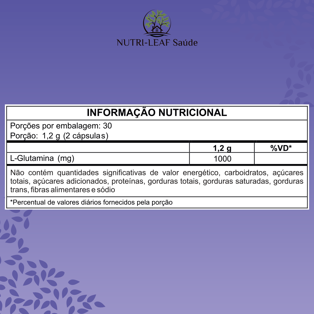 Cápsulas Glutamina pura 1000mg aminoácido essencial alta absorção NUTRI-LEAF