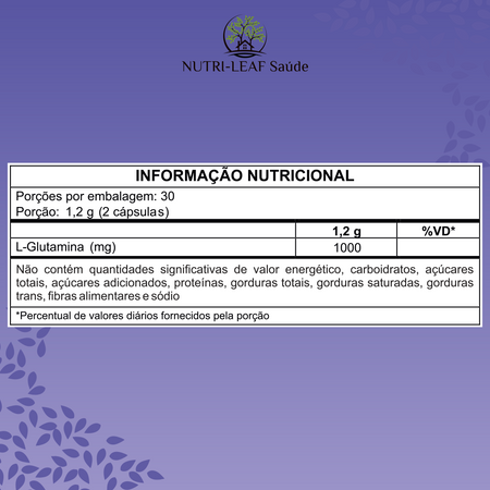 Cápsulas Glutamina pura 1000mg aminoácido essencial alta absorção NUTRI-LEAF