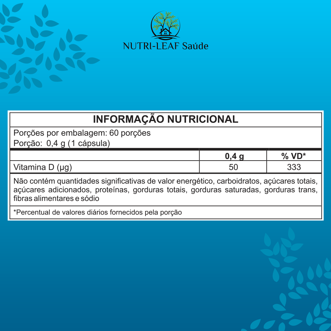 Frasco Vitamina D3 2000UI suplemento premium qualidade NUTRI-LEAF alta absorção