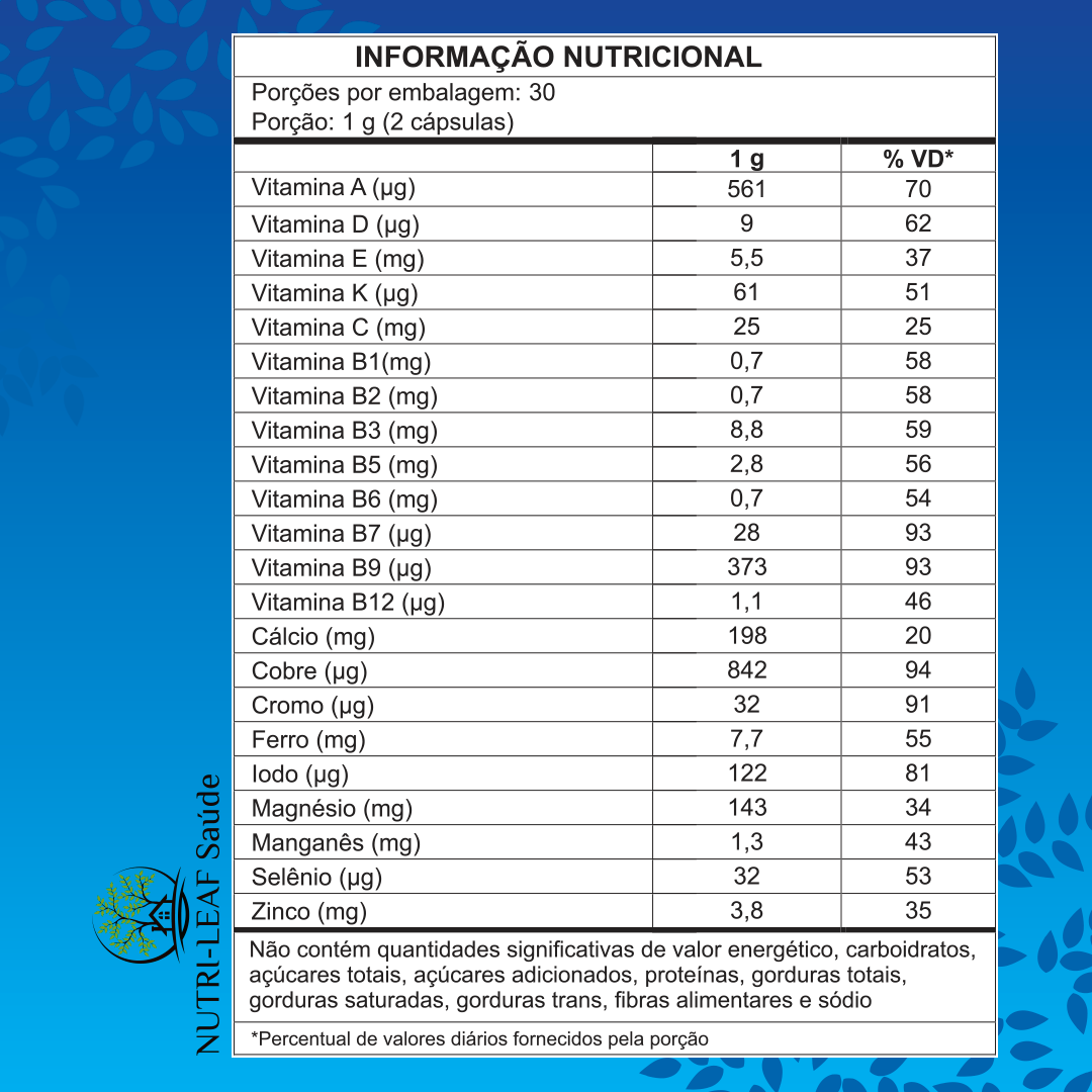 Frasco Vitamina A-Z Homem multivitamínico masculino premium NUTRI-LEAF Saúde