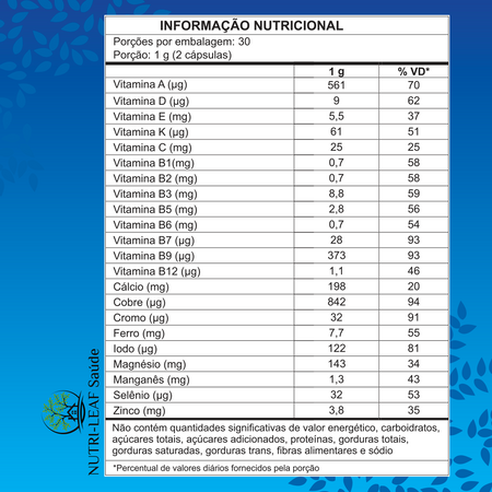 Frasco Vitamina A-Z Homem multivitamínico masculino premium NUTRI-LEAF Saúde