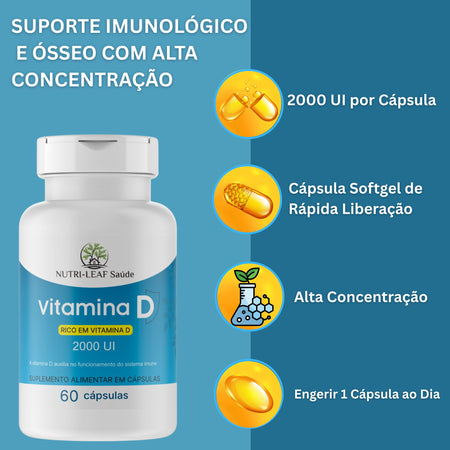 Informação nutricional Vitamina D3 2000UI suplemento diário NUTRI-LEAF Saúde