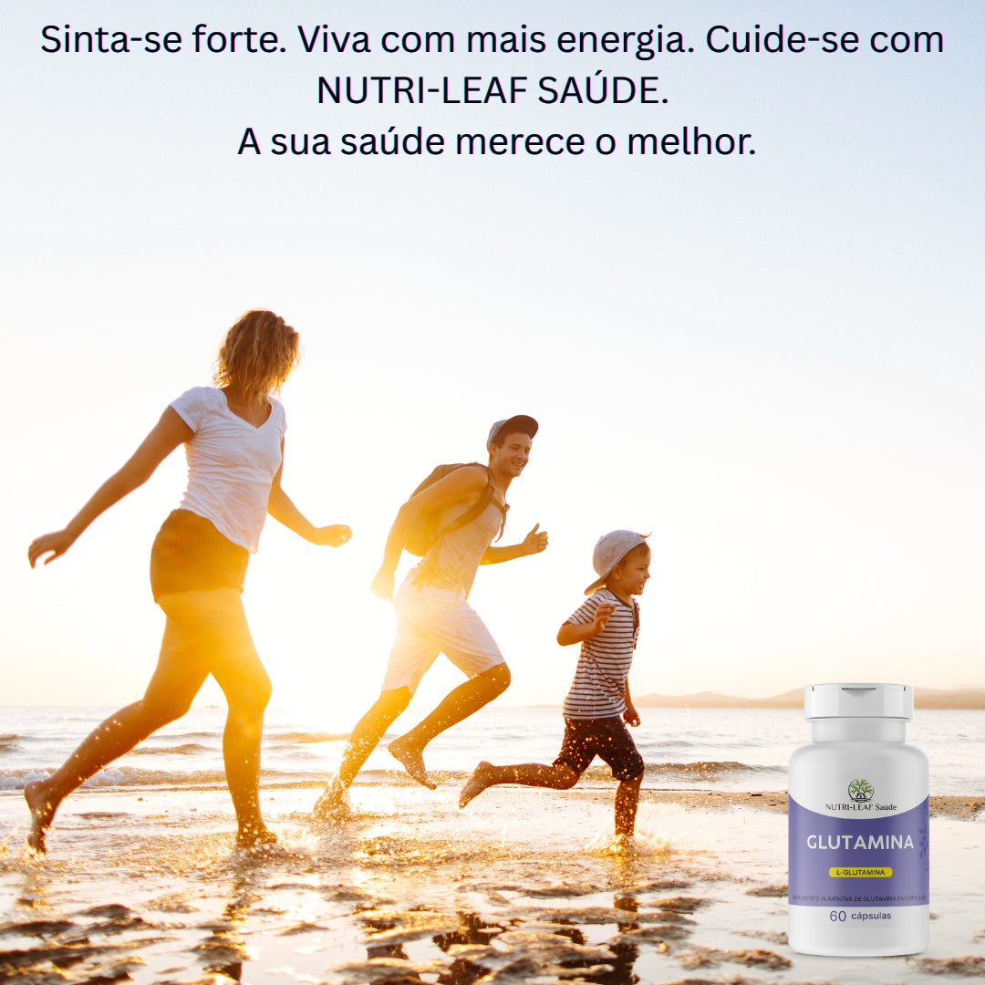 Atleta em recuperação muscular suplemento Glutamina 1000mg NUTRI-LEAF pós-treino