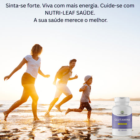 Atleta em recuperação muscular suplemento Glutamina 1000mg NUTRI-LEAF pós-treino