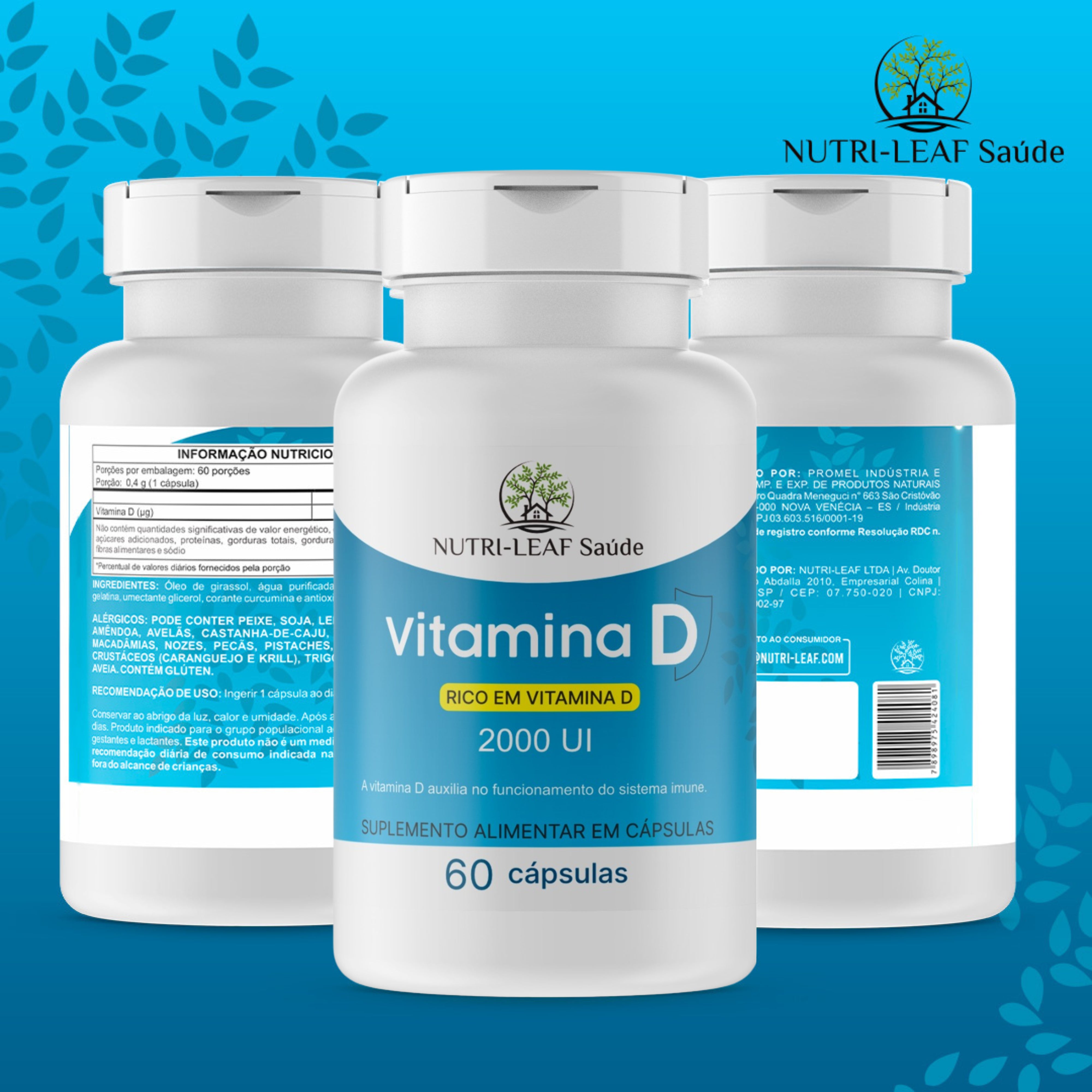 Vitamina D3 2000UI suplemento completo imunidade ossos e energia NUTRI-LEAF Brasil