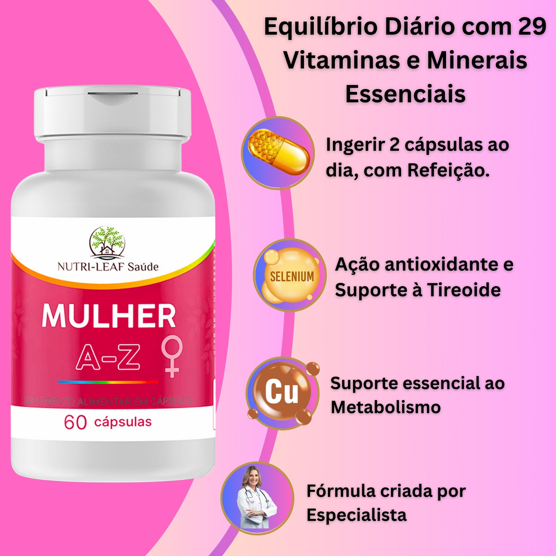 Cápsulas multivitamínico feminino completo energia disposição e bem-estar NUTRI-LEAF