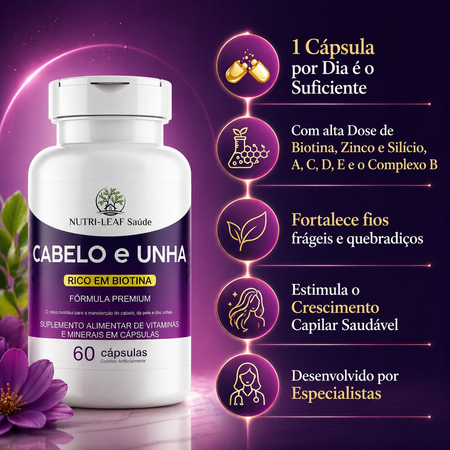 Suplemento cabelo e unha com biotina, vitaminas e minerais, uso prático no dia a dia para rotina de cuidado pessoal