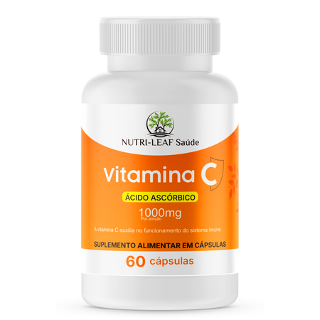 Vitamin C supplement bottle with orange label on a white background