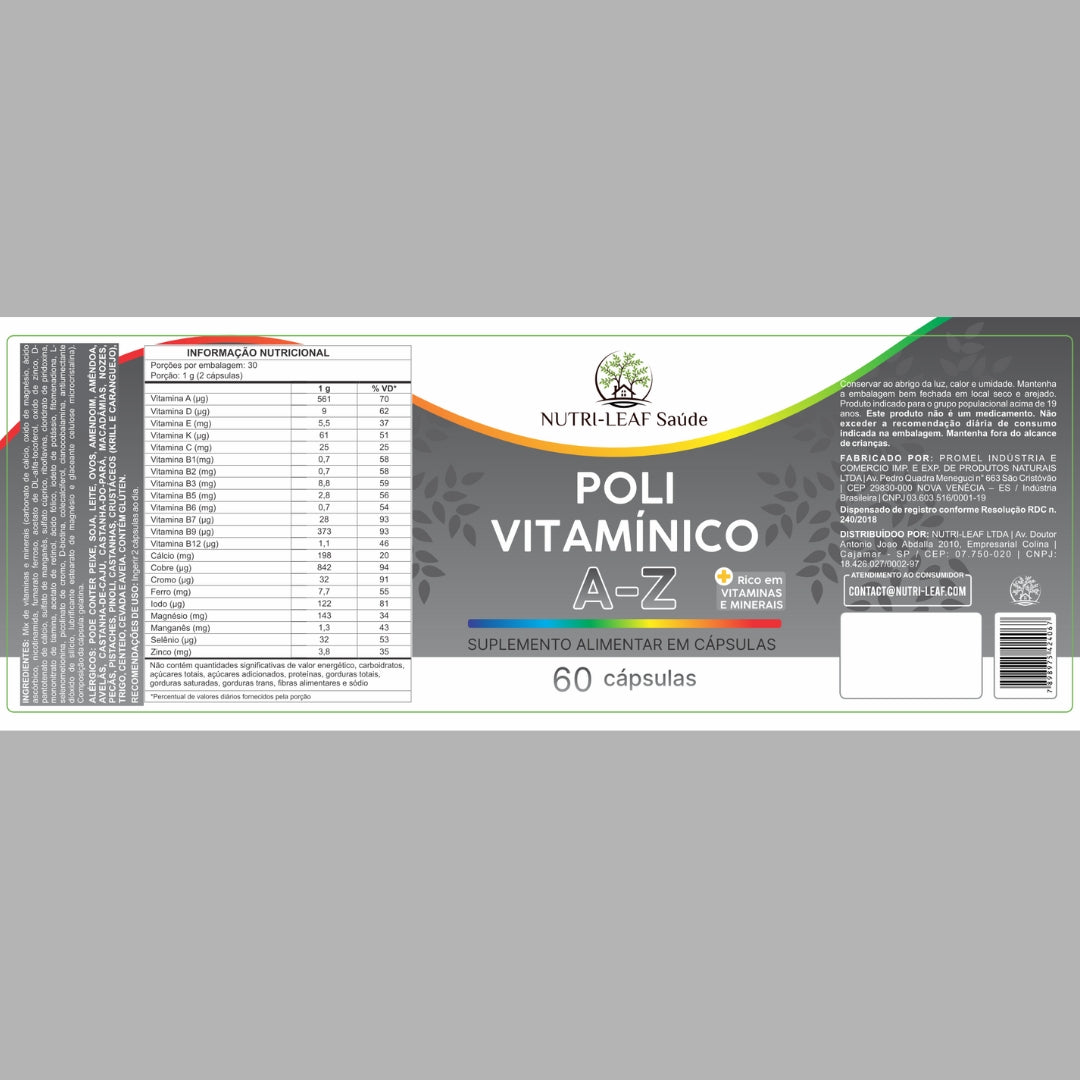 Polivitamínico A-Z 23 vitaminas e minerais suplemento completo para toda família NUTRI-LEAF Brasil