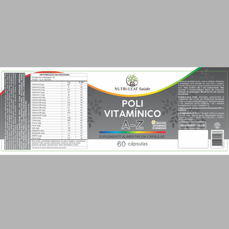 Polivitamínico A-Z 23 vitaminas e minerais suplemento completo para toda família NUTRI-LEAF Brasil