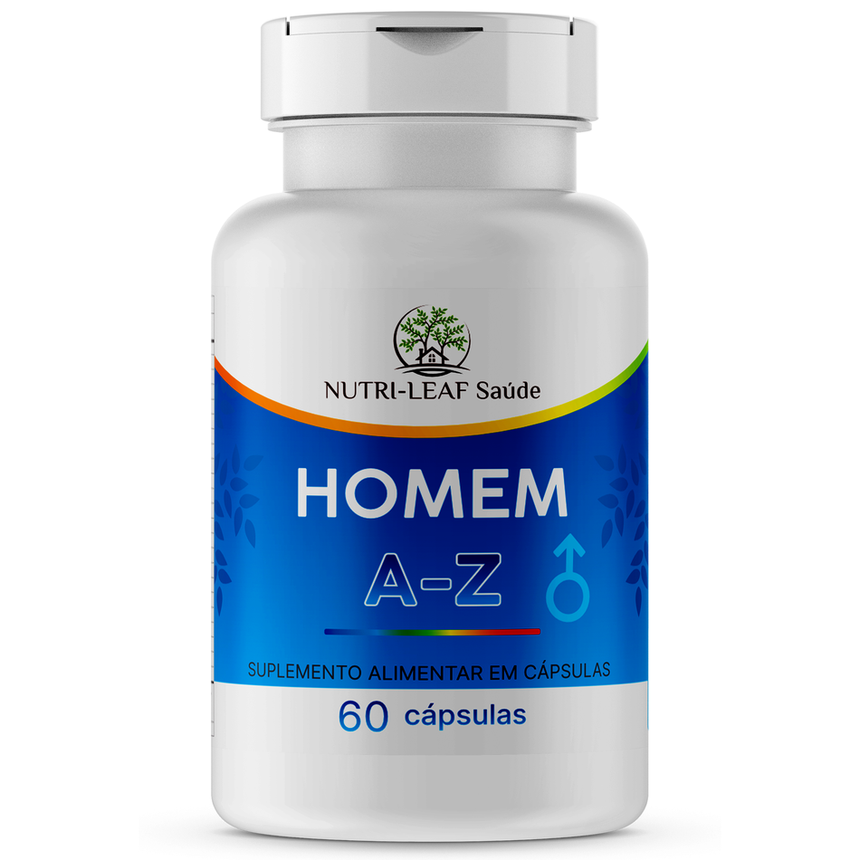 Homem ativo e disposto resultado multivitamínico masculino A-Z NUTRI-LEAF